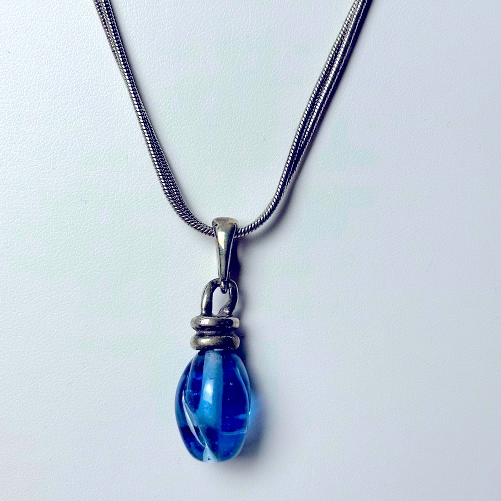 Elegant Two Strand Blue Twist Glass Pendant Necklace